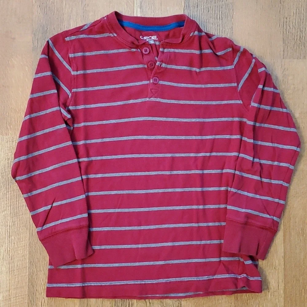 2 Boys Long Sleeve Size 8 Striped Shirts - GAP Island Moto Hoodie & Cherokee Red